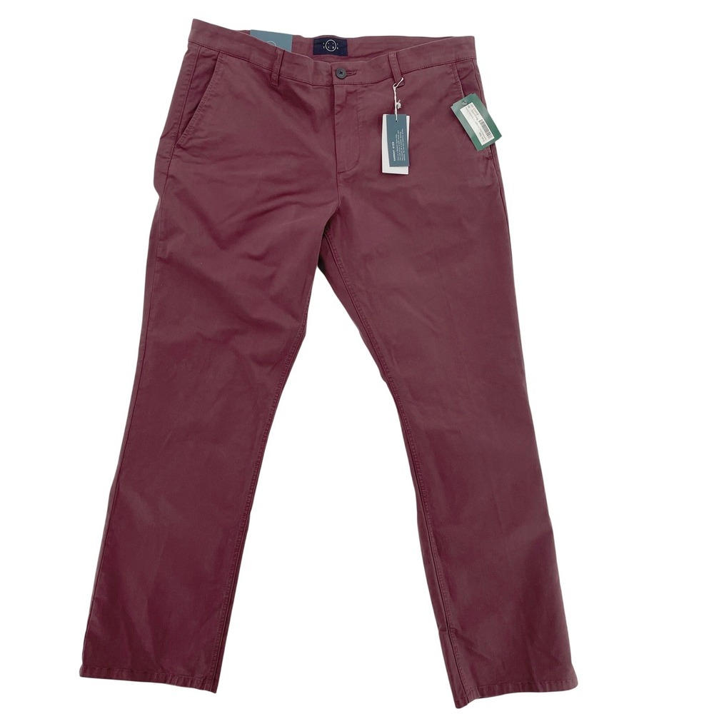 Even Tide Men's Garment Dyed Chino Pants NWT‎ Burgundy 36x32 Straight Leg Preppy